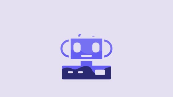 Blue Robot Toy Icon Isolated Purple Background Video Motion Graphic — Stock Video