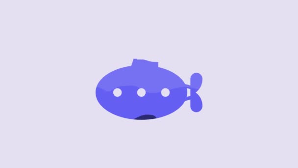 Blue Submarine Toy Icon Isolated Purple Background Video Motion Graphic — Stock Video