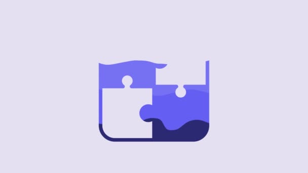Blue Puzzle Pieces Toy Icon Isolated Purple Background Video Motion — Stockvideo