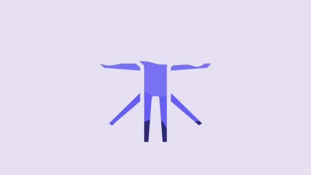 Blue Vitruvian Man Leonardo Vinci Icon Isolated Purple Background Human — Vídeos de Stock