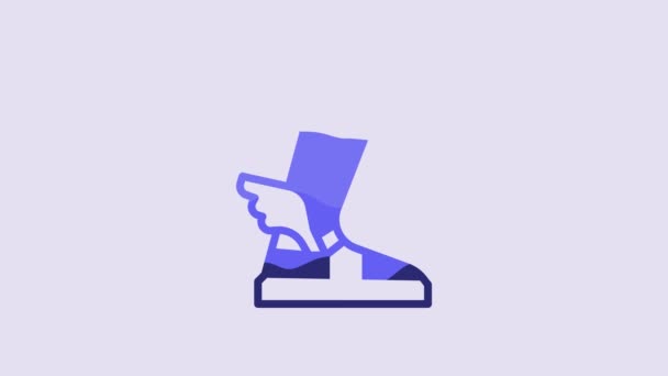紫色の背景に隔離されたブルーエルメスサンダルのアイコン 古代ギリシャの神エルメス 翼を持つ靴を実行している 4Kビデオモーショングラフィックアニメーション — ストック動画