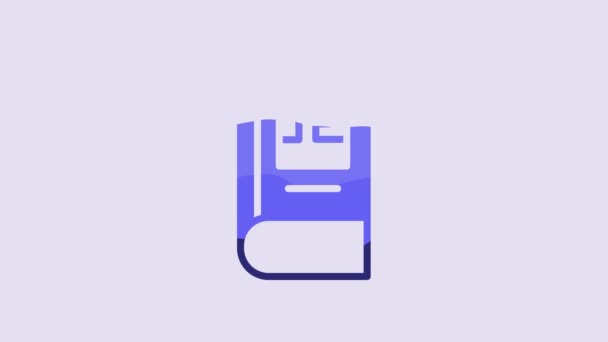 Blue Greek History Book Icon Isolated Purple Background Video Motion — Vídeos de Stock