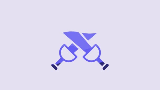 Blue Crossed Medieval Sword Icon Isolated Purple Background Medieval Weapon — Vídeo de Stock