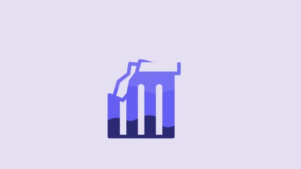 Blue Broken Ancient Column Icon Isolated Purple Background Video Motion — Vídeo de Stock