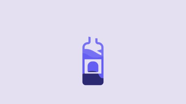Blue Bottle Wine Icon Isolated Purple Background Video Motion Graphic — Vídeo de stock
