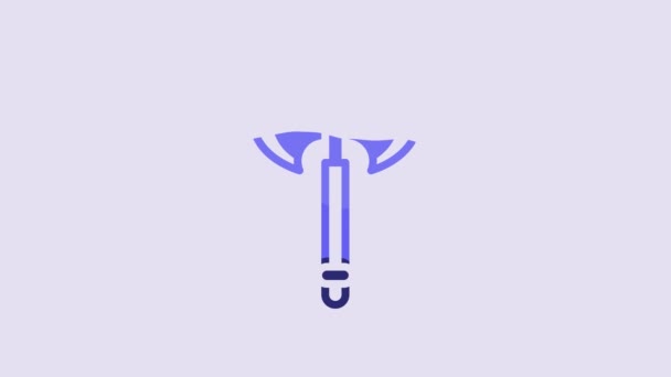 Blue Medieval Axe Icon Isolated Purple Background Battle Axe Executioner — 图库视频影像