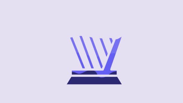 Значок Голубой Арфы Выделен Фиолетовом Фоне Классический Музыкальный Инструмент Струнный — стоковое видео