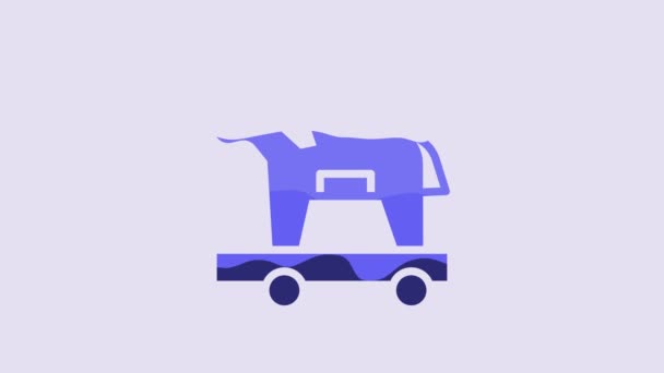 Icono Caballo Troya Azul Aislado Sobre Fondo Púrpura Animación Gráfica — Vídeos de Stock