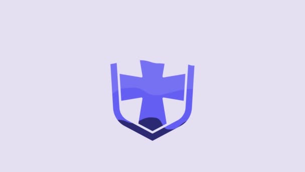 Icône Bouclier Bleu Isolée Sur Fond Violet Panneau Garde Sécurité — Video