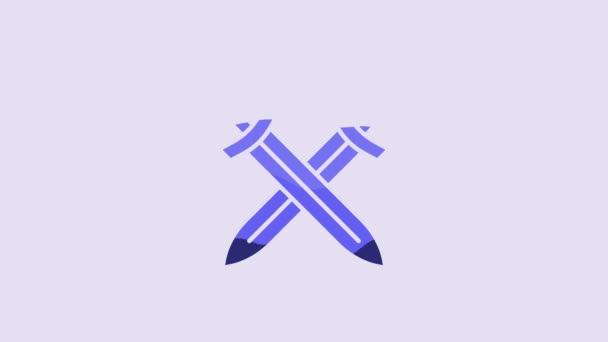 Blue Crossed Medieval Sword Icon Isolated Purple Background Medieval Weapon — Stockvideo