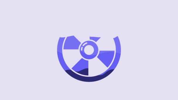 Ícone Escudo Madeira Redonda Azul Isolado Fundo Roxo Segurança Segurança — Vídeo de Stock