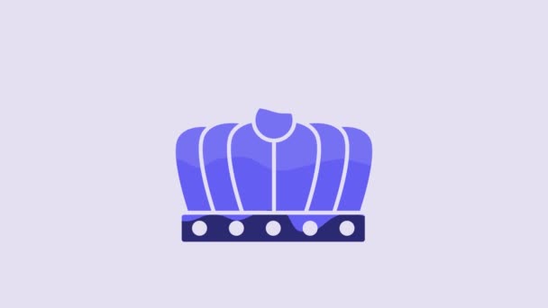 Blue King Crown Icon Isolated Purple Background Video Motion Graphic — Stockvideo