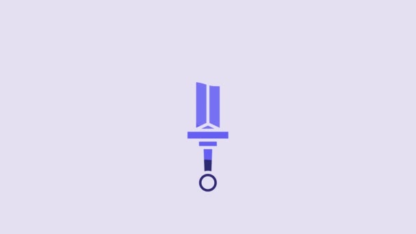 Blue Medieval Sword Icon Isolated Purple Background Medieval Weapon Video — Stock Video