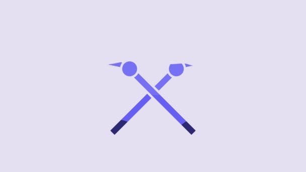 Blue Crossed Medieval Spears Icon Isolated Purple Background Medieval Weapon — Vídeo de stock