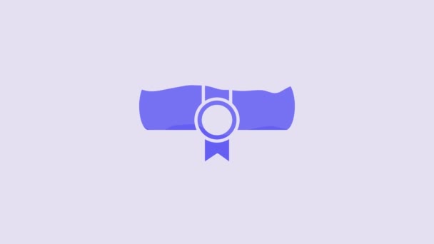 Blue Decree Paper Parchment Scroll Icon Icon Isolated Purple Background — Stock video