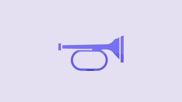 Mor Arkaplanda Izole Edilmiş Mavi Trompet Simgesi Müzik Aleti Trompeti — Stok video