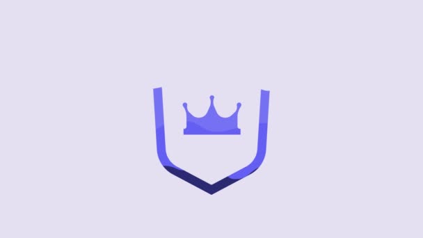 Blue Shield Crown Icon Isolated Purple Background Video Motion Graphic — Vídeo de stock