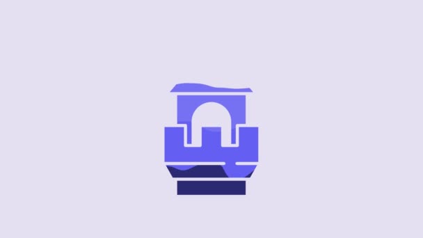 Blue Castle Tower Icon Isolated Purple Background Fortress Sign Video — Stock Video