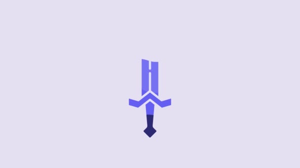 Icono Espada Medieval Azul Aislado Sobre Fondo Púrpura Arma Medieval — Vídeo de stock