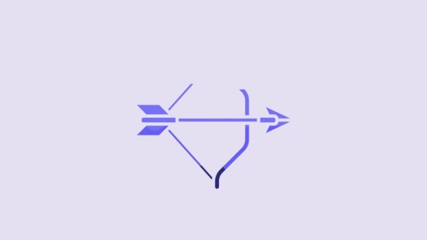 蓝色中世纪弓和箭头图标孤立在紫色背景 中世纪的武器4K视频运动图形动画 — 图库视频影像