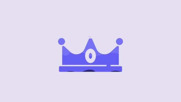 Blue King Crown Icon Isolated Purple Background Video Motion Graphic — Video Stock