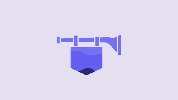 Blue Trumpet Flag Icon Isolated Purple Background Musical Instrument Trumpet — 图库视频影像