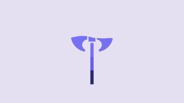 Blue Medieval Axe Icon Isolated Purple Background Battle Axe Executioner — Vídeos de Stock