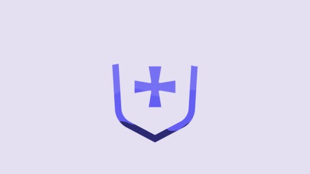 蓝色盾牌图标隔离在紫色背景 守卫标志 隐私概念 4K视频运动图形动画 — 图库视频影像
