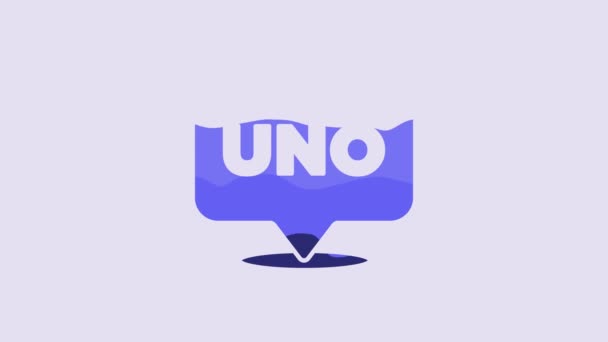 Синий Значок Карточной Игры Uno Выделен Фиолетовом Фоне Видеографическая Анимация — стоковое видео