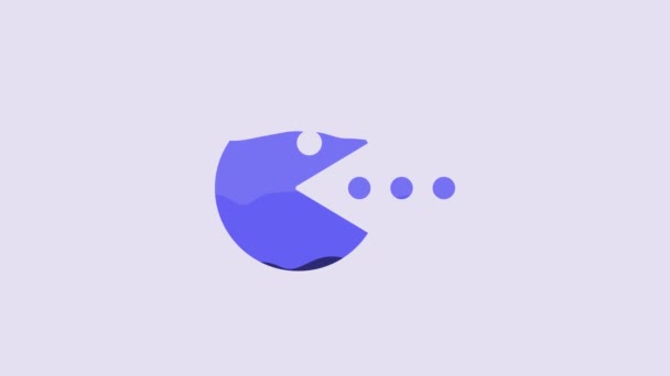 Azul Pacman Com Comer Ícone Isolado Fundo Roxo Ícone Jogo — Vídeo de Stock