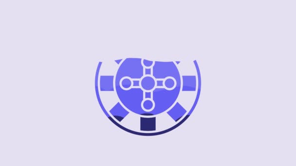 蓝色赌场轮盘图标隔离在紫色背景 4K视频运动图形动画 — 图库视频影像