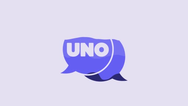 蓝色的Uno纸牌游戏图标在紫色背景上被隔离 4K视频运动图形动画 — 图库视频影像