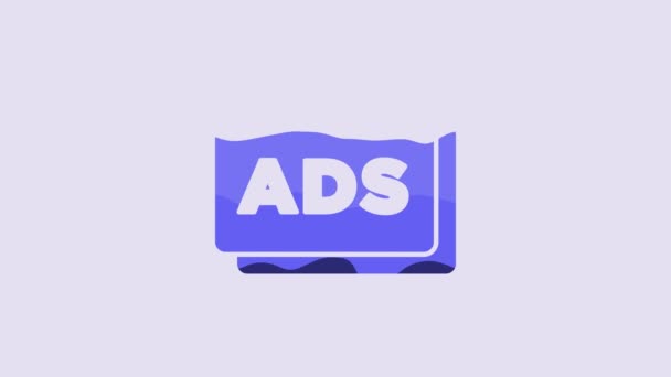 Синий Значок Рекламы Выделен Фиолетовом Фоне Концепция Процесса Маркетинга Продвижения — стоковое видео