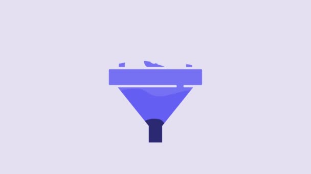 Синий Значок Управления Lead Выделен Фиолетовом Фоне Воронка Деньгами Целевая — стоковое видео