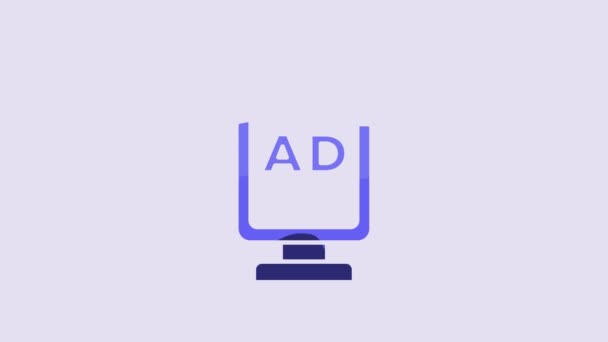Blue Advertising Icoon Geïsoleerd Paarse Achtergrond Concept Van Marketing Promotie — Stockvideo