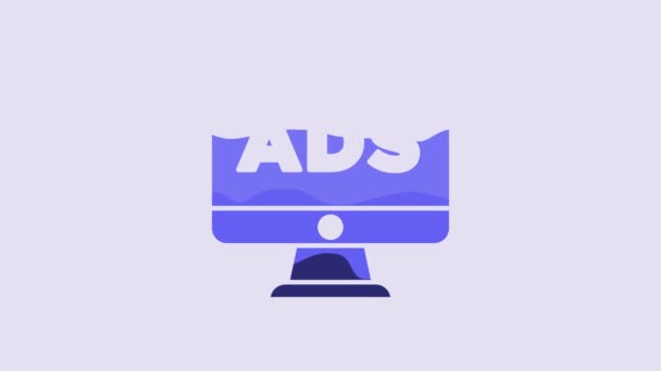 Ícone Publicidade Azul Isolado Fundo Roxo Conceito Processo Marketing Promoção — Vídeo de Stock