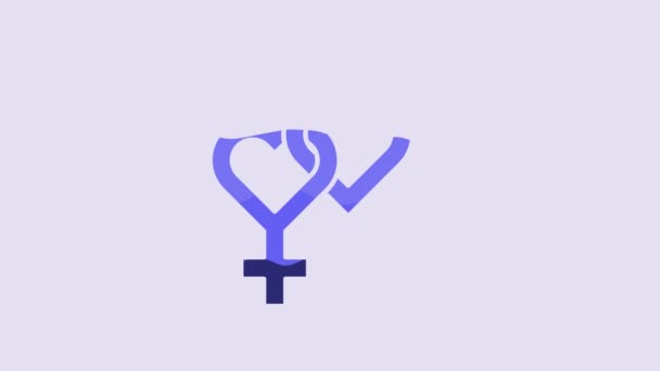 Синий Значок Gender Выделен Фиолетовом Фоне Символы Мужчин Женщин Секс — стоковое видео