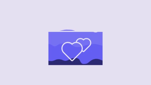Icona Del Biglietto Auguri Blu Isolata Sfondo Viola Modello Poster — Video Stock