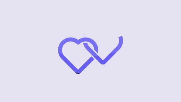 Ikona Blue Two Linked Hearts Odizolowana Fioletowym Tle Romantyczny Symbol — Wideo stockowe