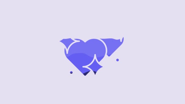 Blue Two Linked Hearts Icon Isolated Purple Background Romantic Symbol — Vídeos de Stock
