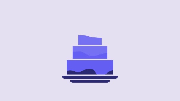 Gâteau Mariage Bleu Avec Icône Coeur Isolé Sur Fond Violet — Video