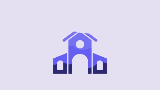 Blue Church Building Icon Isolated Purple Background Christian Church Religion — ストック動画