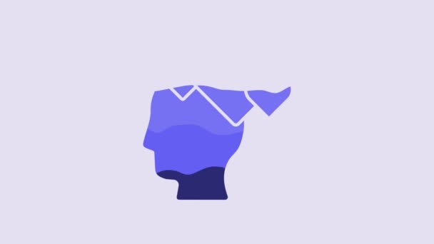 Blue Human Head Heart Icon Isolated Purple Background Love Concept — Video
