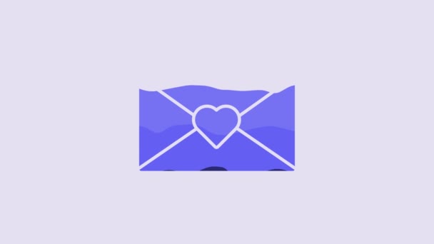 Blue Envelope Valentine Heart Icon Isolated Purple Background Message Love — Stock videók