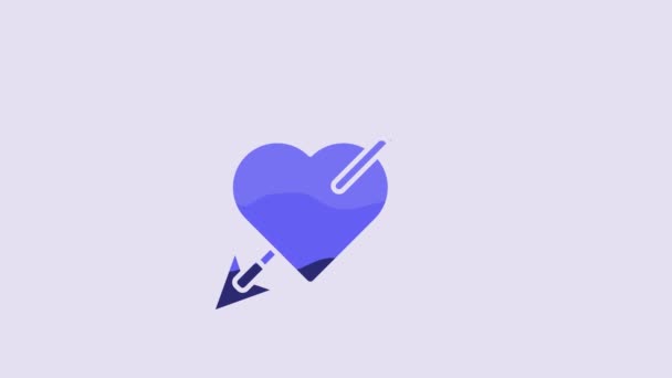 Символ Блакитного Амура Іконою Серця Стріл Ізольований Фіолетовому Фоні Знак — стокове відео