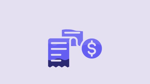 Голубая Бумага Значок Финансового Чека Фиолетовом Фоне Чек Печать Бумаги — стоковое видео