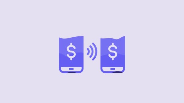 Blue Money Payment Transfer Mobile Icon Isolated Purple Background Concept — Stockvideo