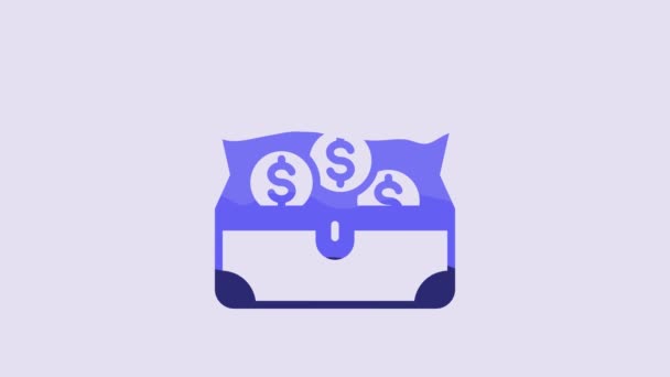 Blue Treasure Chest Icon Isolated Purple Background Video Motion Graphic — Stock video