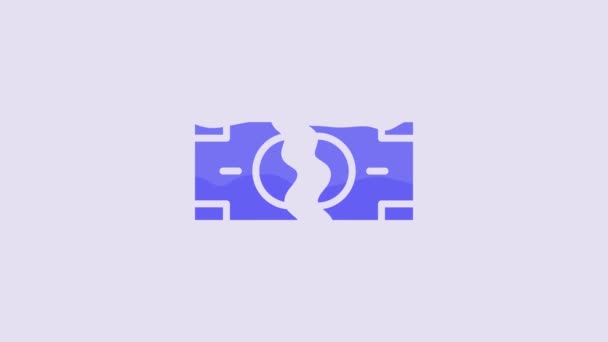 青紫色の背景に隔離された2つの平和のアイコンにお金の銀行券を離れて引き裂く 4Kビデオモーショングラフィックアニメーション — ストック動画