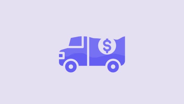 Blue Armored Truck Icon Isolated Purple Background Video Motion Graphic — Stock video
